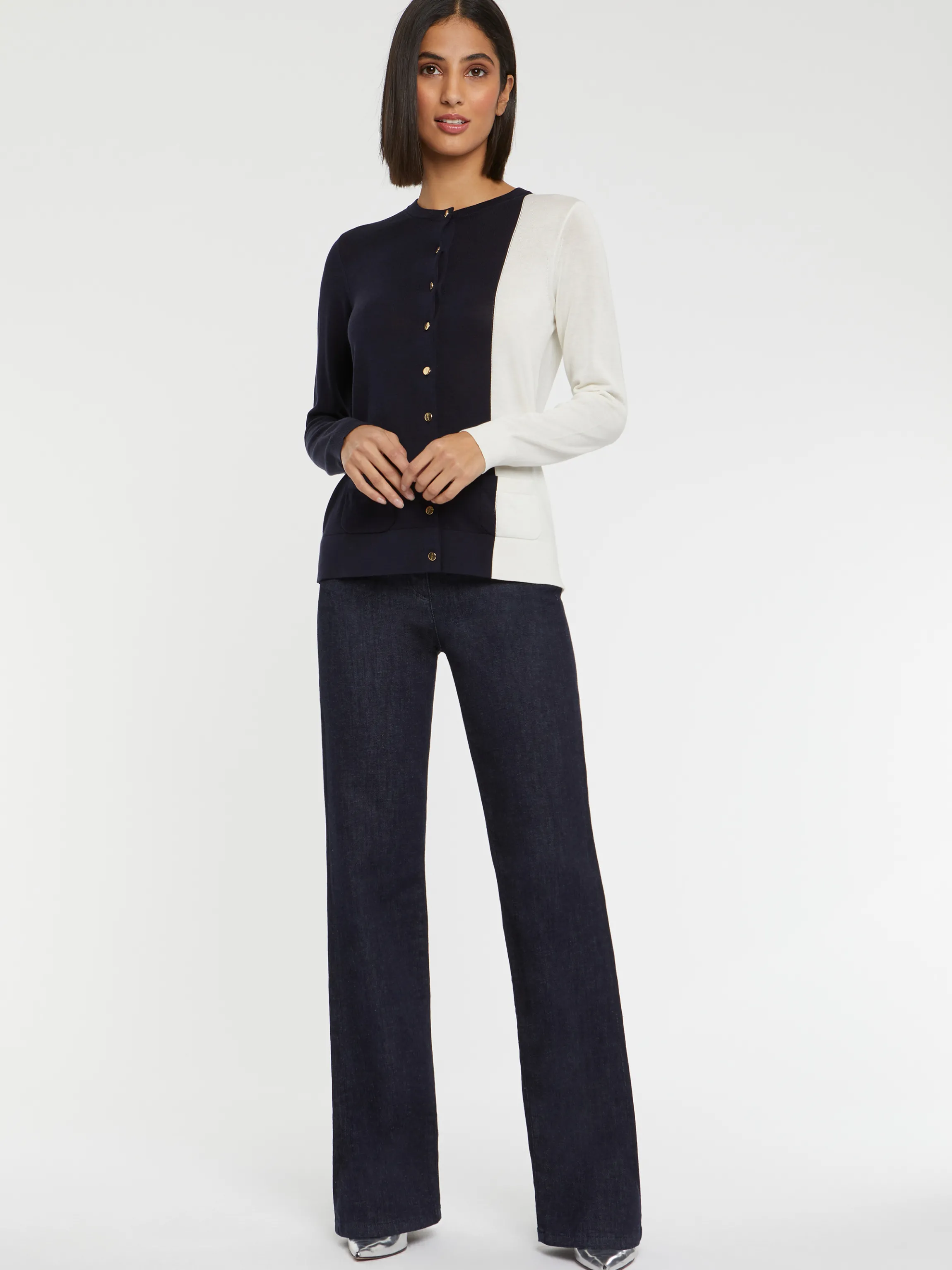 Sale Gilet Bicolore En Soie Et Coton Femme Pulls Et Cardigans