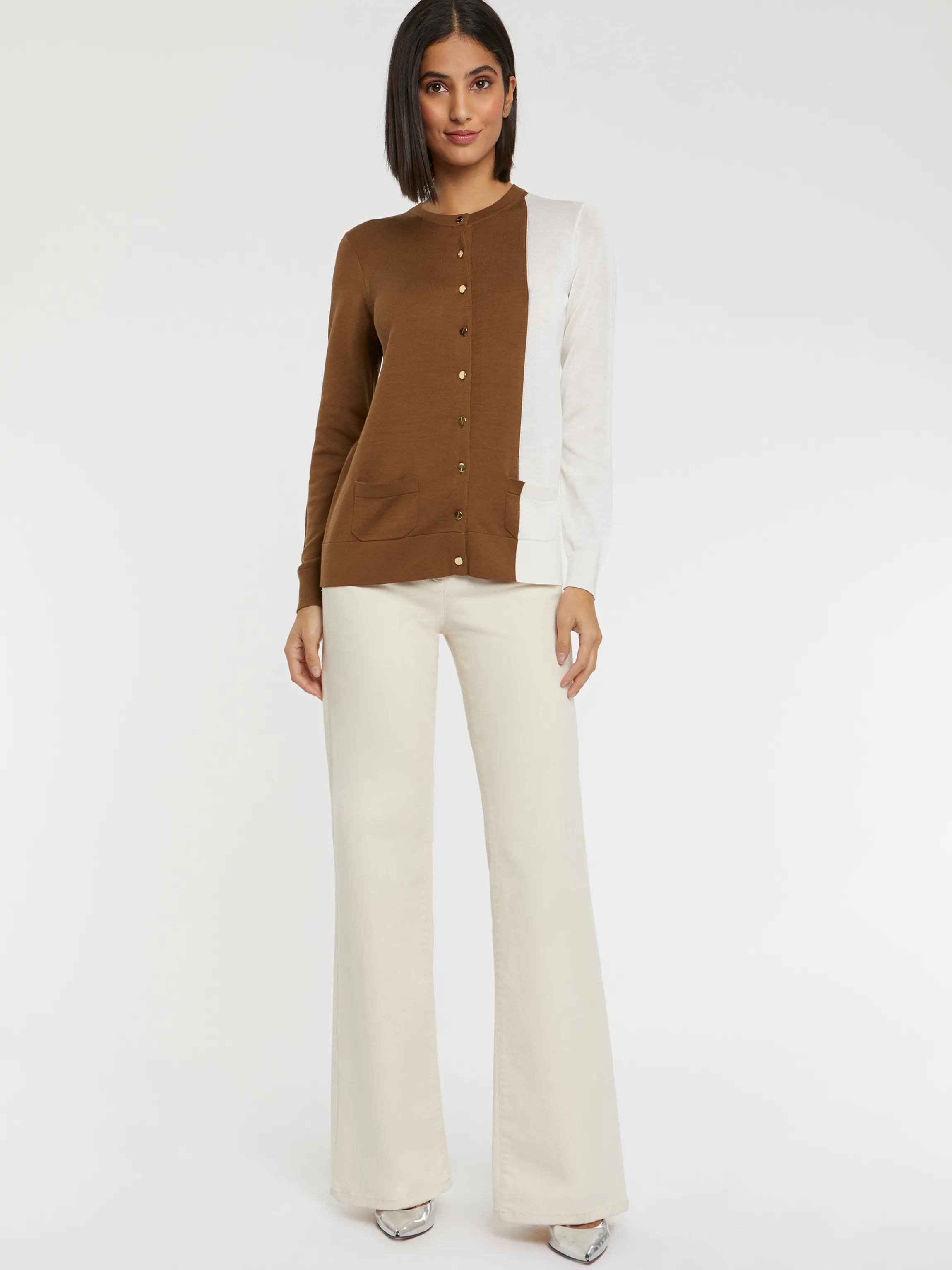 New Gilet Bicolore En Soie Et Coton Femme Pulls Et Cardigans