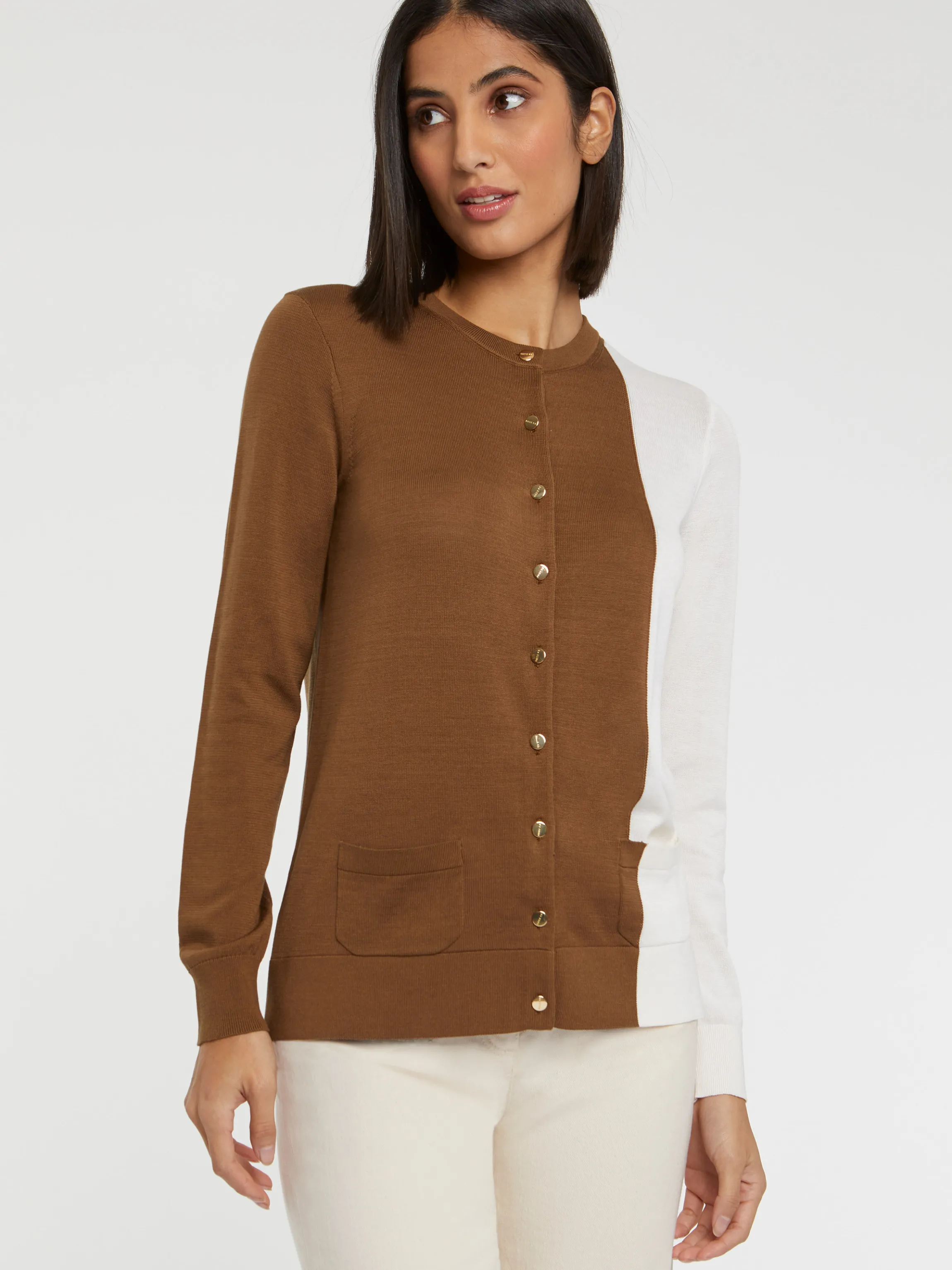 New Gilet Bicolore En Soie Et Coton Femme Pulls Et Cardigans