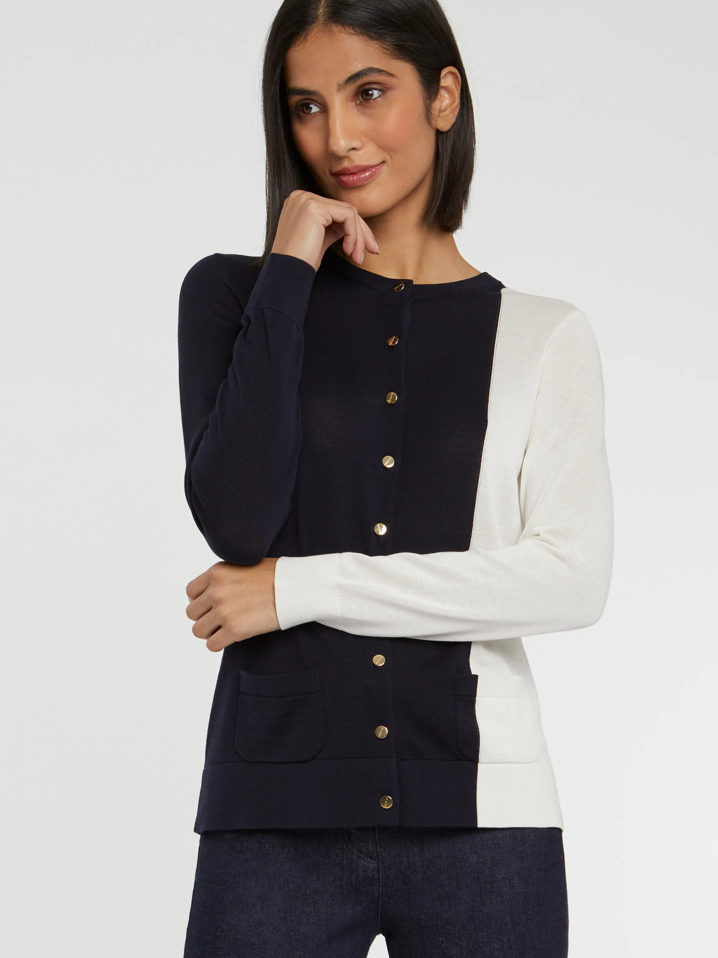 Sale Gilet Bicolore En Soie Et Coton Femme Pulls Et Cardigans