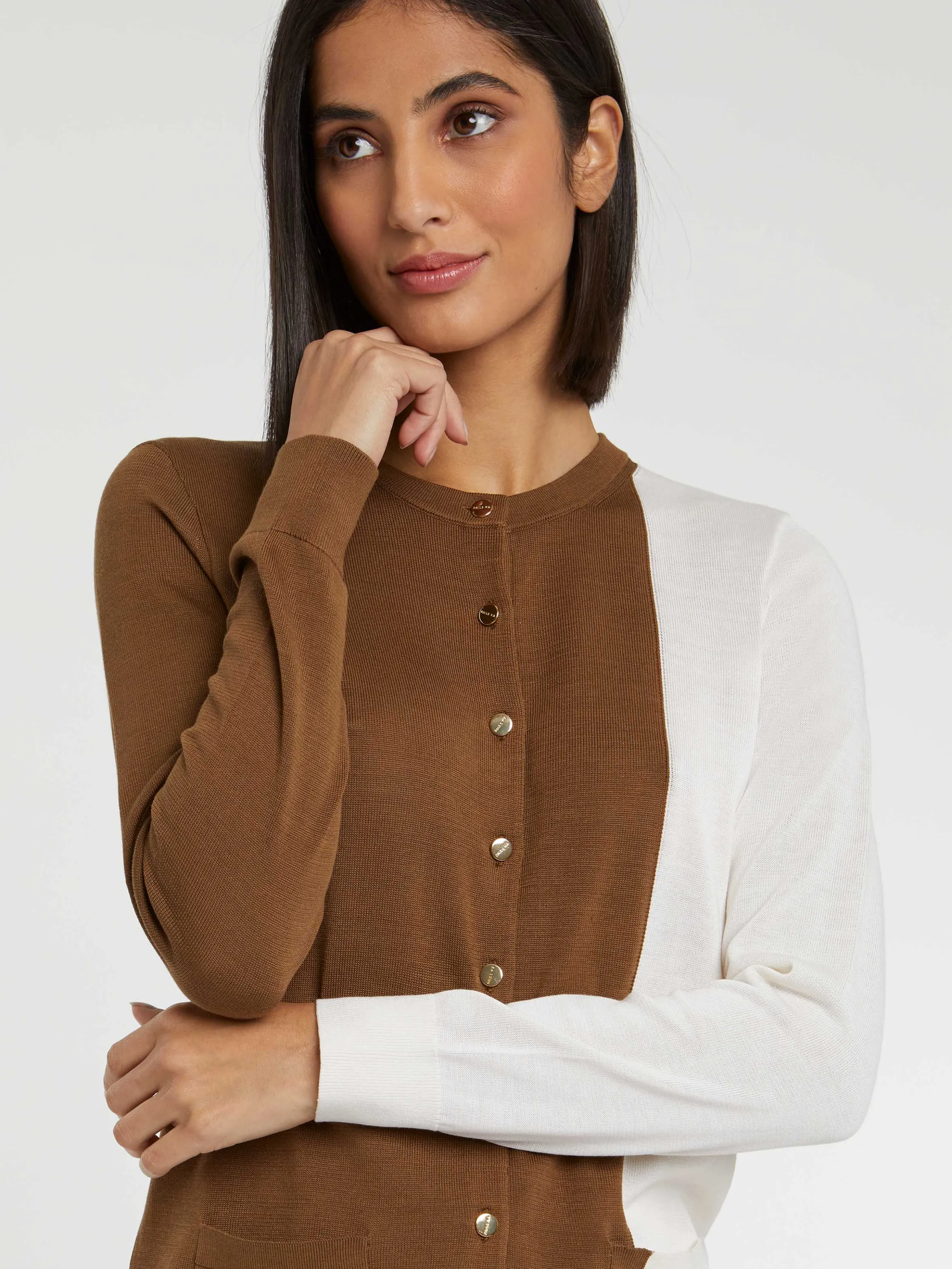 New Gilet Bicolore En Soie Et Coton Femme Pulls Et Cardigans