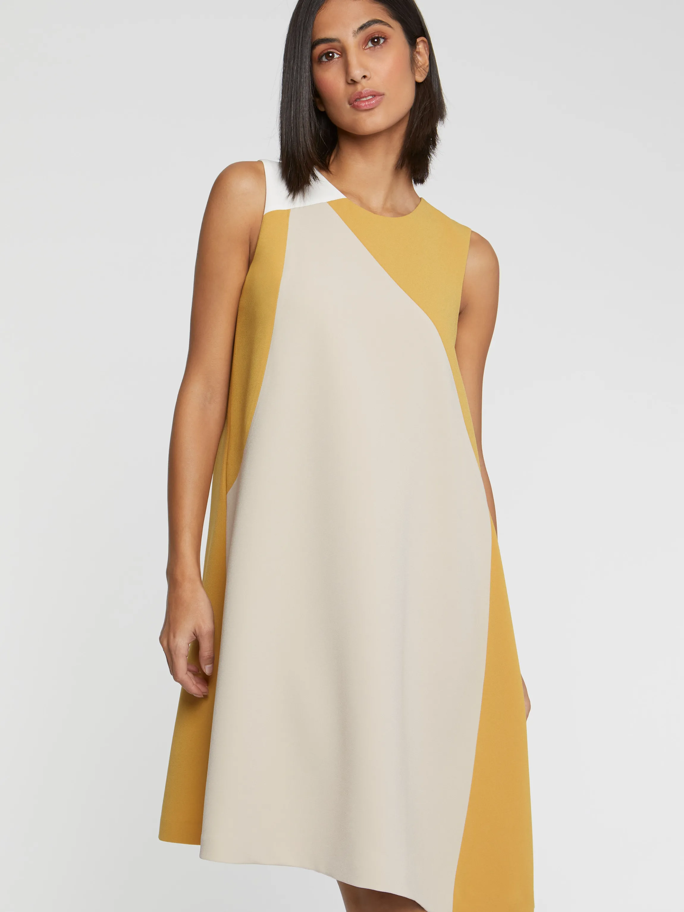 Fashion Robe Courte Bicolore En Tissu Crepe Femme Robes